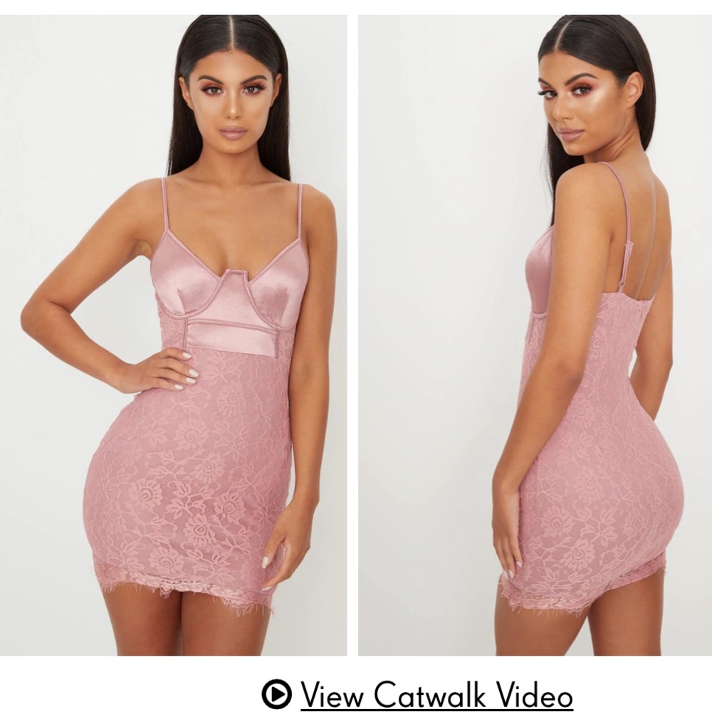 pink lace & satin bodycon plt dress 💓